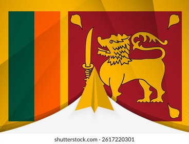 Sri Lanka Flag with Abstract Paper Airplane Design, National Flag in a geometric folded paper style. Vector illustration.
