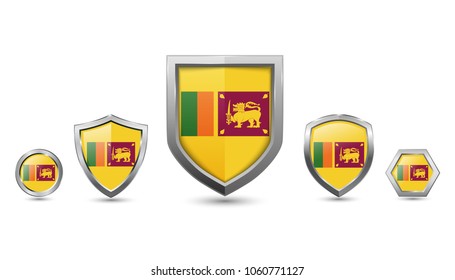 Sri lanka flag badges - silver shape shield circle hexagon - vector illustration