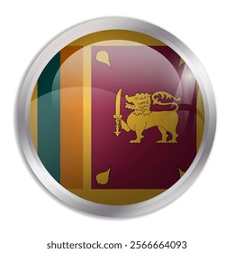 Sri Lanka flag - glossy circle button displays a colorful flag representing a country cultural identity and heritage. The essence of national pride and unity.