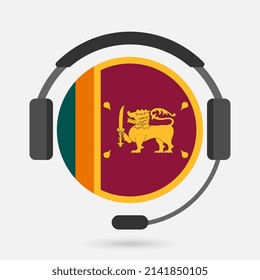Sri Lanka flag with headphones. Vector illustration. Sinhala language.