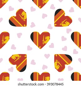 Sri Lanka flag independence day seamless pattern. Patriotic country flag background. Sri Lanka flag in the shape of heart. Vector seamless pattern.