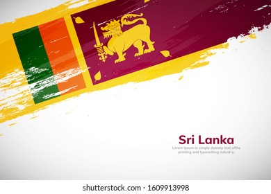 Sri Lanka flag made in brush stroke background. National day of Sri Lanka. Creative Sri Lanka national country flag icon. Abstract painted grunge style brush flag background.