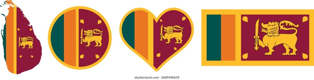 Sri Lanka flag map heart round button love circle shape transparent PNG background	