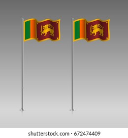 Sri Lanka flag on the flagpole. Official colors and proportion correctly. High detailed vector illustration. 3d and isometry. EPS10