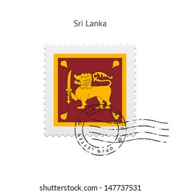 Sri Lanka Flag Postage Stamp on white background. Vector illustration.
