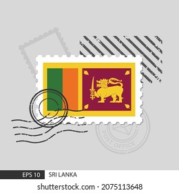Sri Lanka flag postage stamp. Isolated vector illustration on grey post stamp background and specify is vector eps10.