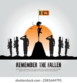 Sri Lanka flag in remember the fallen flag for morning sun and army design