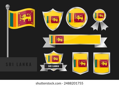 Bandera de Sri Lanka puesta. Colección de los emblemas nacionales de Sri Lanka. Diseño plano de banderas colección