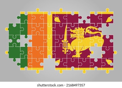 Sri Lanka flag shape of jigsaw puzzle vector, puzzle map, Sri Lanka flag for children and classroom, country logo asset, solve problem concept, flat design