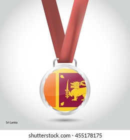 Sri Lanka Flag in Silver Medal. Vector Illustration. RIO Olympic Game silver Medal. Vector Illustration