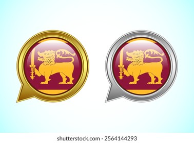 Sri Lanka flag speech bubble. Speaking flag icon in gold and silver color