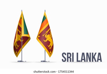 Símbolo del estado de la bandera de Sri Lanka aislado en una bandera nacional de fondo. Tarjeta de saludo Día Nacional de la Independencia República Socialista Democrática de Sri Lanka. Cartel de ilustración con bandera de estado realista.