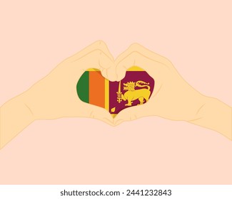 Bandera de Sri Lanka con forma de corazón de dos manos, expresar el amor o el concepto de afecto, apoyar o donar a Sri Lanka, signo de amor de corazón de mano, diseño vectorial, patriotismo y idea de nacionalismo