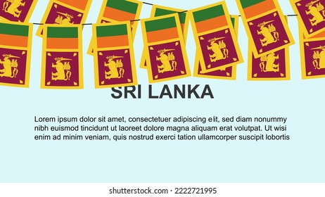 Sri Lanka flags hanging on a rope, celebration and greeting concept, many Sri Lanka flags with text space, banner and poster idea, decoration material, independence day