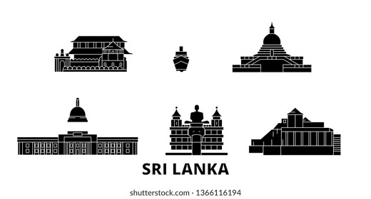 Sri Lanka flat travel skyline set. Sri Lanka black city vector illustration, symbol, travel sights, landmarks.