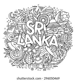 Sri Lanka hand lettering and doodles elements and symbols background. Vector hand drawn sketchy illustration