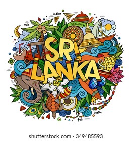 Sri Lanka hand lettering and doodles elements and symbols background. Vector hand drawn colorful illustration