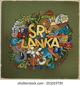 Sri Lanka hand lettering and doodles elements and symbols background. Vector hand drawn colorful illustration