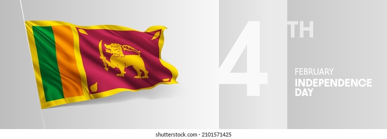 Sri Lanka happy independence day greeting card, banner vector illustration. Sri Lankan national holiday 4th of February design element with 3D waving flag on flagpole