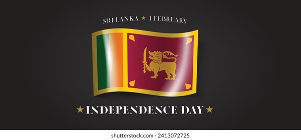 Sri Lanka happy independence day greeting card, banner with template text vector illustration. Sri Lankan memorial holiday 4th of February design element with flag with lion