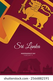 Sri Lanka happy independence day February  4 waving flag vector poster
