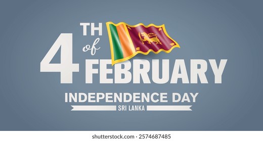 Sri Lanka happy independence day greeting card, banner with template text vector illustration. Sri Lankan memorial holiday 4th of February design element with 3D flag with lion