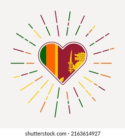 Sri Lanka heart with flag of the country. Sunburst around Sri Lanka heart sign. Vector illustration.