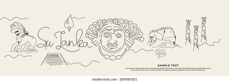 Sri Lanka - historical places, landmark , hand drawing, sketch art, line art Vector Illustration