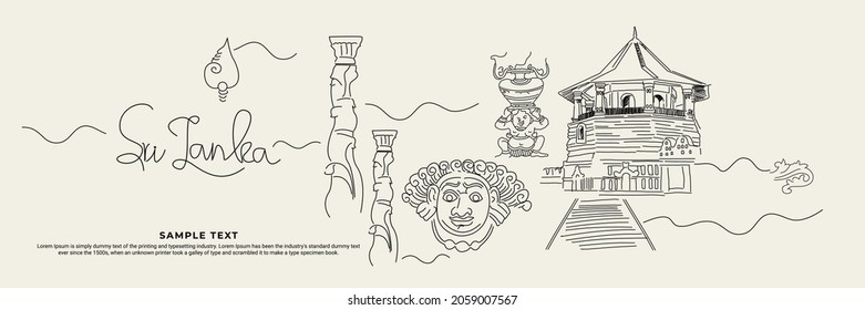 Sri Lanka - historical places, landmark , hand drawing, sketch art, line art Vector Illustration