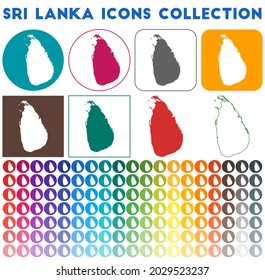 Sri Lanka icons collection. Bright, colorful, trendy map icons. Modern Sri Lanka badge with country map. Vector illustration.