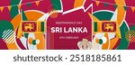 Sri Lanka Independence day banner. Latest horizontal poster with Sri Lanka flag, raised fist and typography. Great background for national day greeting cards, holidays, sport events and web header