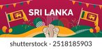 Sri Lanka Independence day banner. Latest horizontal poster with Sri Lanka flag, raised fist and typography. Great background for national day greeting cards, holidays, sport events and web header