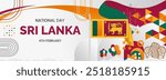 Sri Lanka Independence day banner. Latest horizontal poster with Sri Lanka flag, raised fist and typography. Great background for national day greeting cards, holidays, sport events and web header