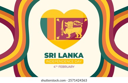 Sri Lanka Independence Day banner with national flag in heart shape and ribbons. Sri Lanka Independence Commemoration Day. Vector illustration