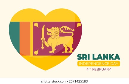 Sri Lanka Independence Day banner with national flag heart shape. Sri Lanka Independence Commemoration Day. Vector illustration