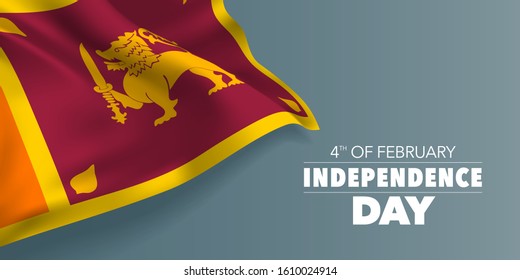 Sri Lanka independence day greeting card, banner with template text vector illustration. Sri Lankan memorial holiday 4th of February design element with lion and sward 