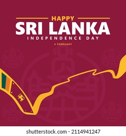 Sri Lanka independence day vector illustration with a long flag and a Buddhist temple icon. South Asian country public holiday greeting card. Suitable for social media post.