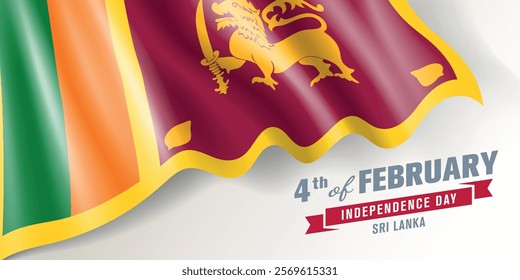 Sri Lanka independence day vector banner, greeting card. Sri Lankan wavy flag in 4th of February national patriotic holiday horizontal design