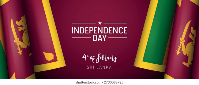 Sri Lanka independence day vector banner, greeting card. Sri Lankan wavy flag in 4th of February national patriotic holiday horizontal design