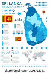 Sri Lanka infographic map and flag - High Detailed Vector Illustration