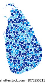 Sri Lanka Island Map composition of dots in different sizes and blue color hues. Randomized round blots are combined into Sri Lanka Island Map mosaic. Vector cartography blue map design concept.