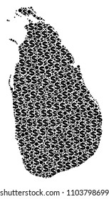 Sri Lanka Island map composition of dollars and spheric points in different sizes. Abstract vector monetary and GDP Sri Lanka Island map.