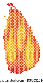 Sri Lanka Island map. Vector hex-tile territory map drawn with bright orange color tints. Abstract Sri Lanka Island map collage is made with orange hex tile blots.