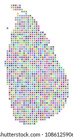 Sri Lanka Island map. Vector concept of geographic scheme. Regular pattern is constructed of x-cross items in different colors.