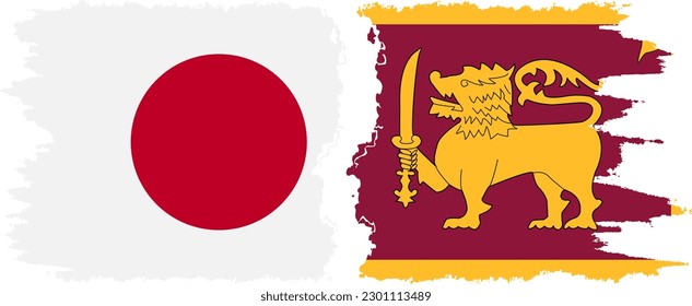 Sri Lanka and Japan grunge flags connection, vector