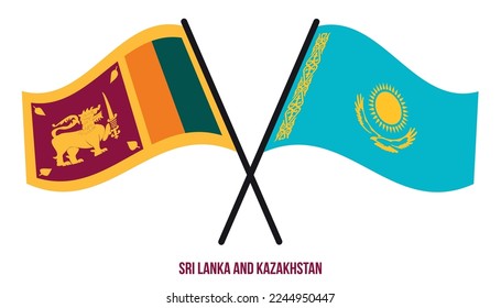 Sri Lanka and Kazakhstan Flags Crossed And Waving Flat Style. Official Proportion. Correct Colors.