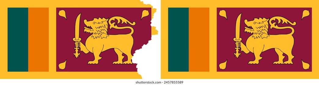 Sri Lanka lion flags vector. Standard flag and with torn edges