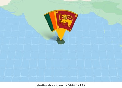 Sri Lanka Location Highlighted on Asian Map with Flag Icon. Detailed Vector Design.