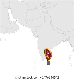 Sri Lanka Location Map on map South Asia. 3d Sri Lanka flag map marker location pin. High quality map of Sri Lanka. South Asia. Vector illustration EPS10.