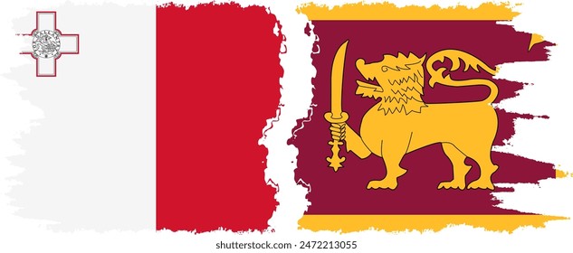 Sri Lanka and Malta grunge flags connection, vector